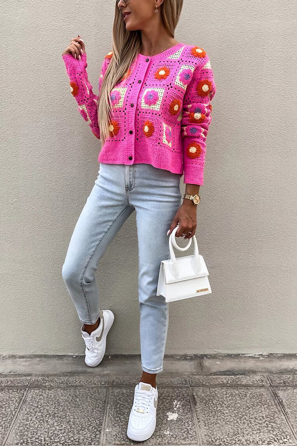 Square Crochet Crop Button Cardigan