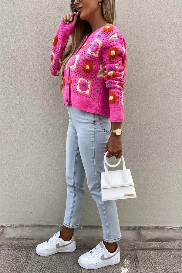 Square Crochet Crop Button Cardigan