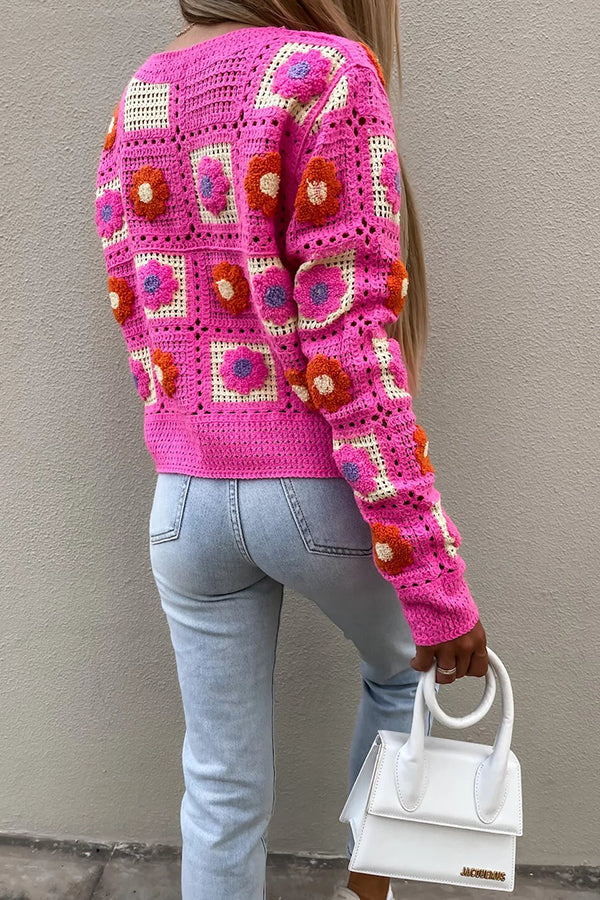 Square Crochet Crop Button Cardigan