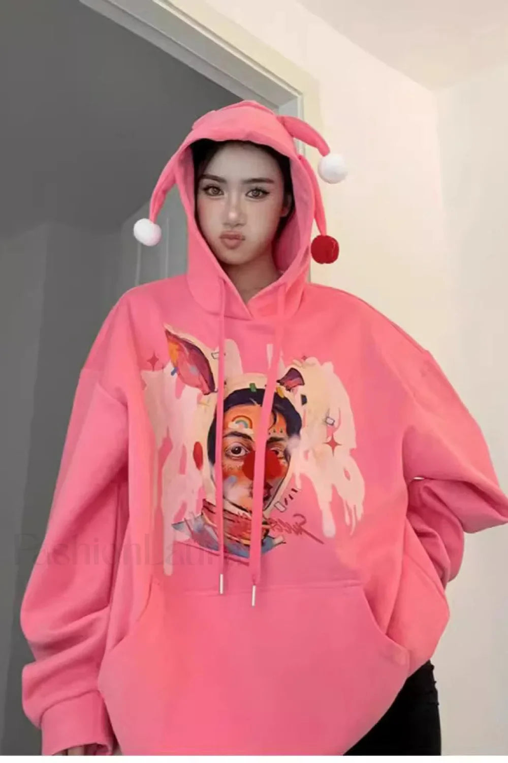 Fun Graphic Clown Print Hoodie Pink / M