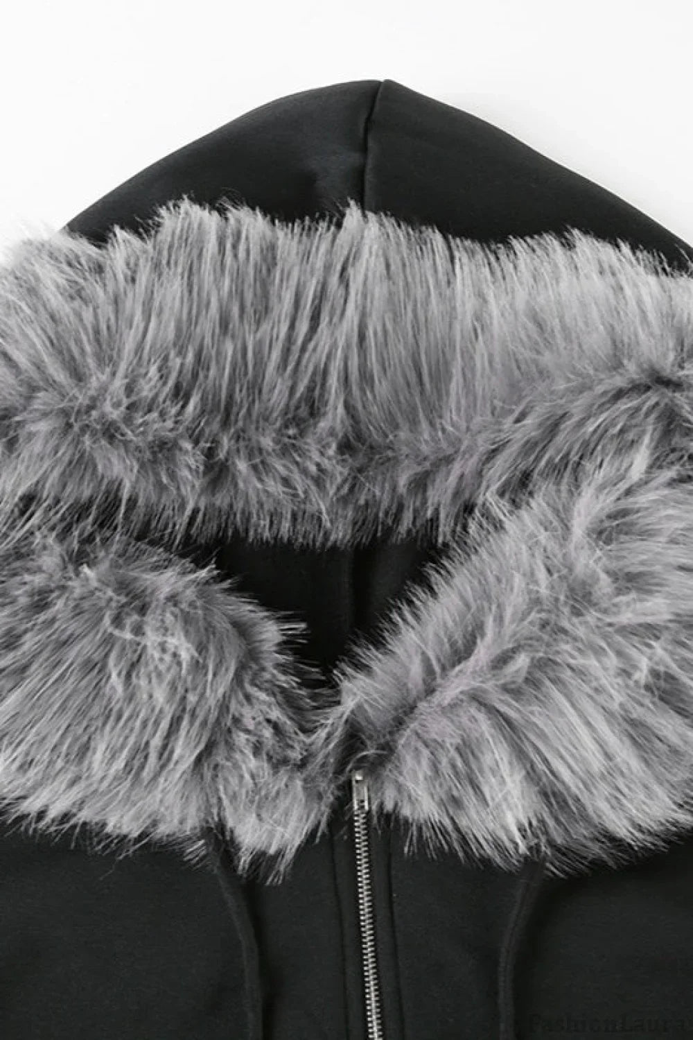 Fur Trim Hooded Zip Waist Jacket
