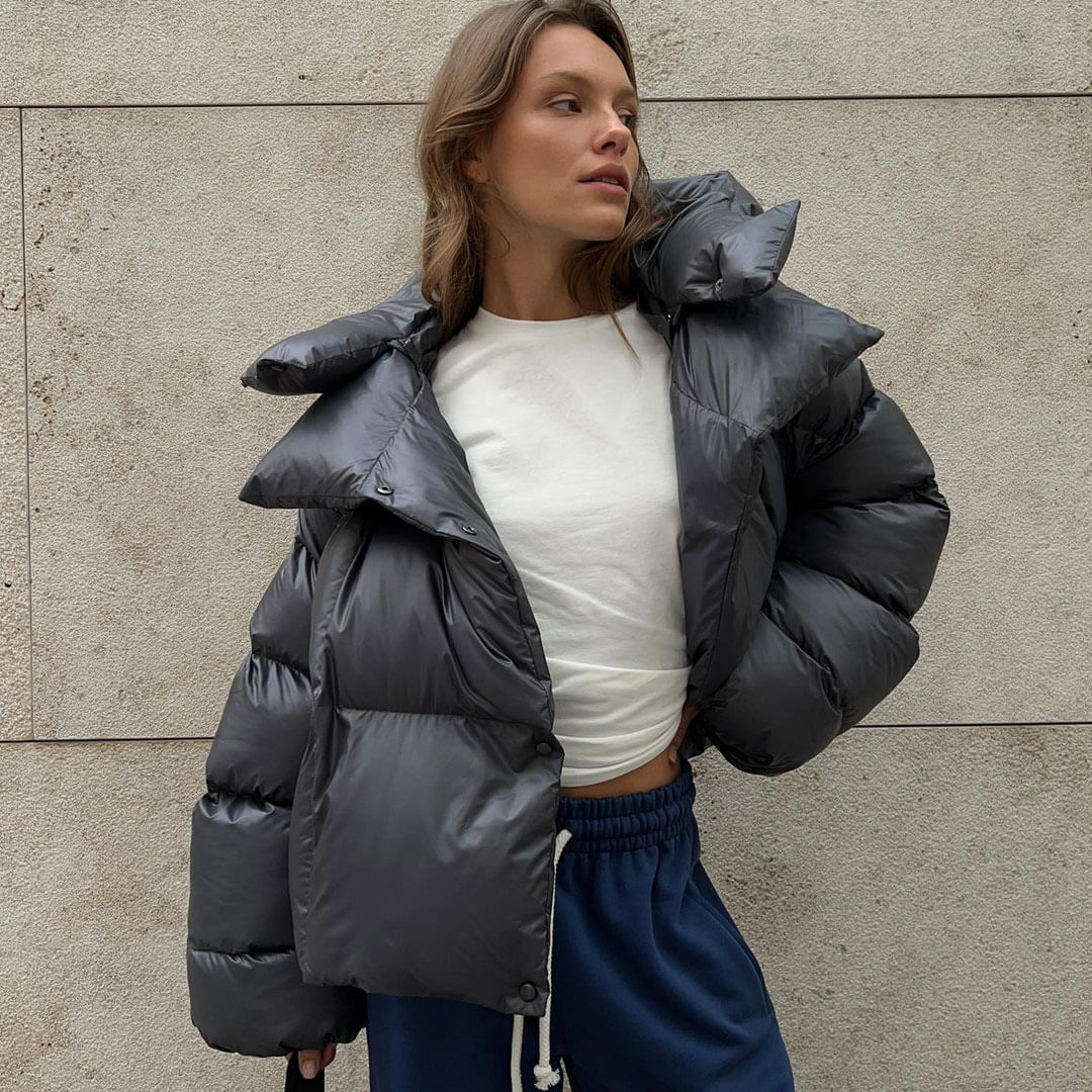 Futuristic Two Way Hooded High Neck Button Down Oversized Crop Puffer Coat