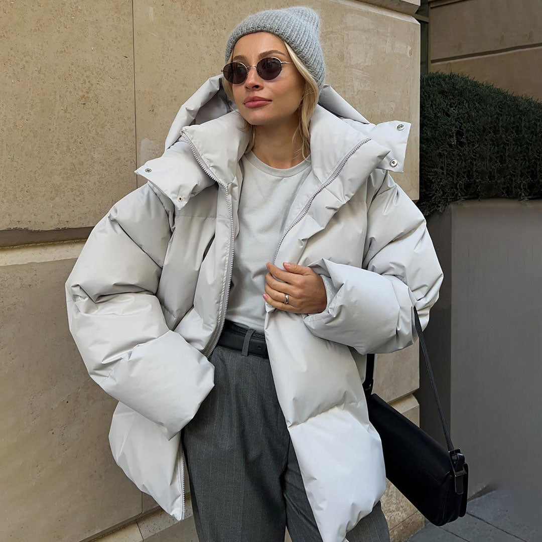 Futuristic Two Way Hooded High Neck Zip Up Winter Oversized Puffer Coat