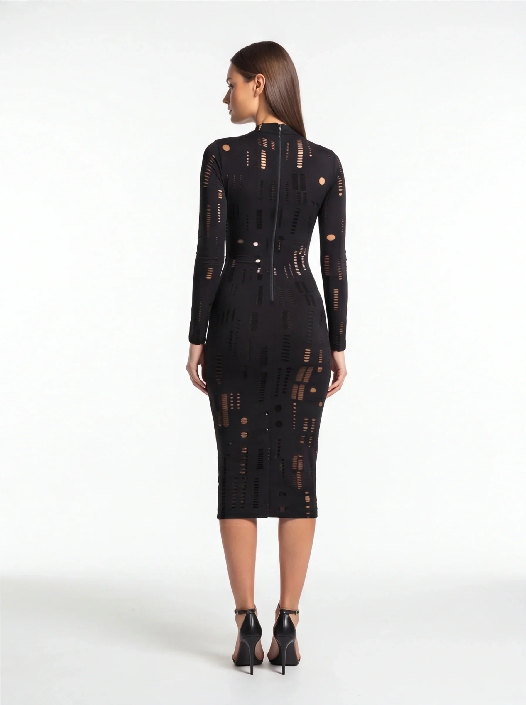 Mesh Sheer Off Shoulder Ruffle Midi Dress