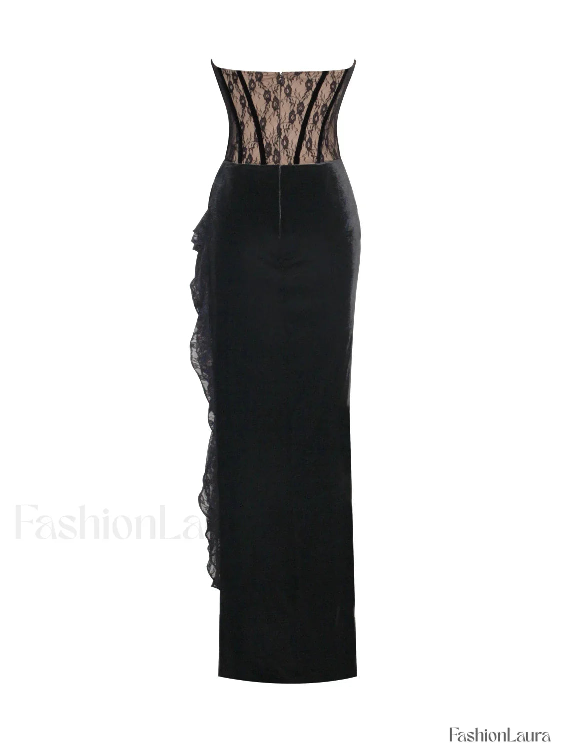 Gaia Black Lace Velvet Graceful Corset Side Slit Dress