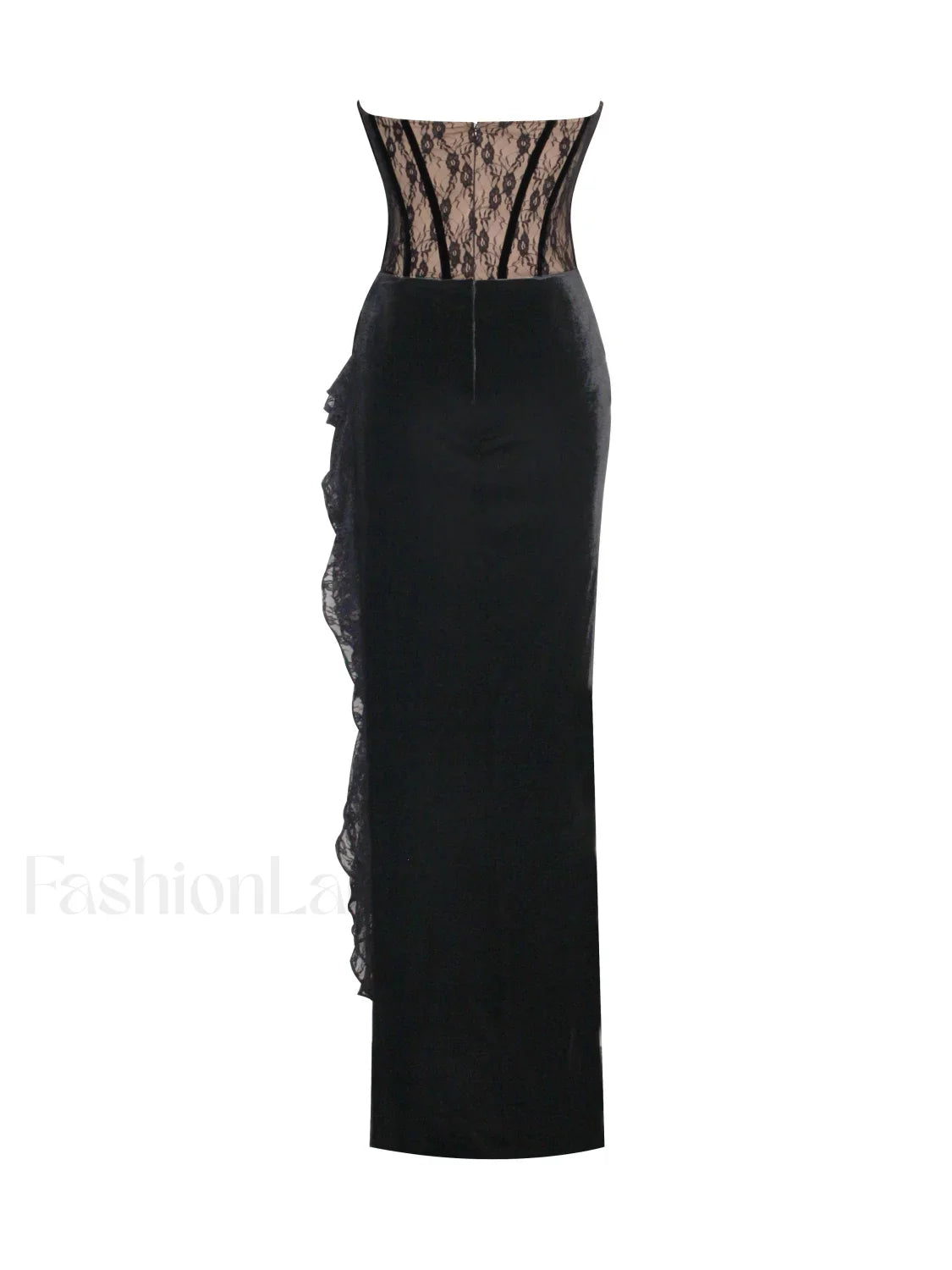 Gaia Black Lace Velvet Graceful Corset Side Slit Dress