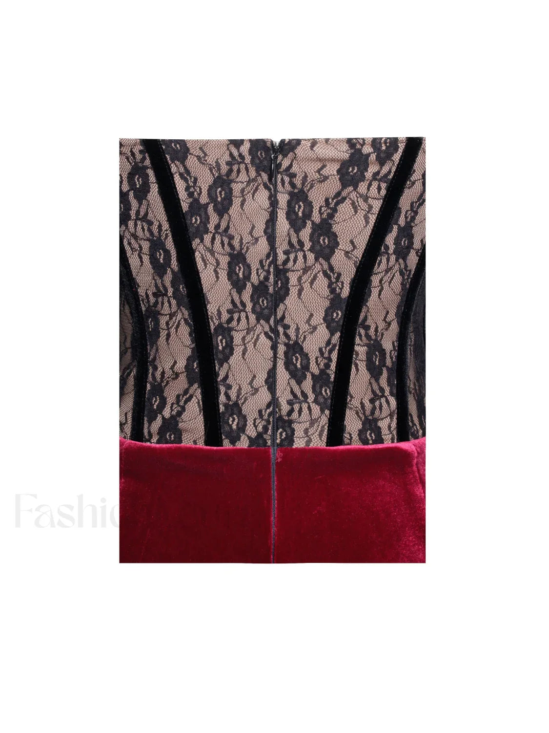 Gaia Burgundy Lace Velvet Graceful Corset Side Slit Dress