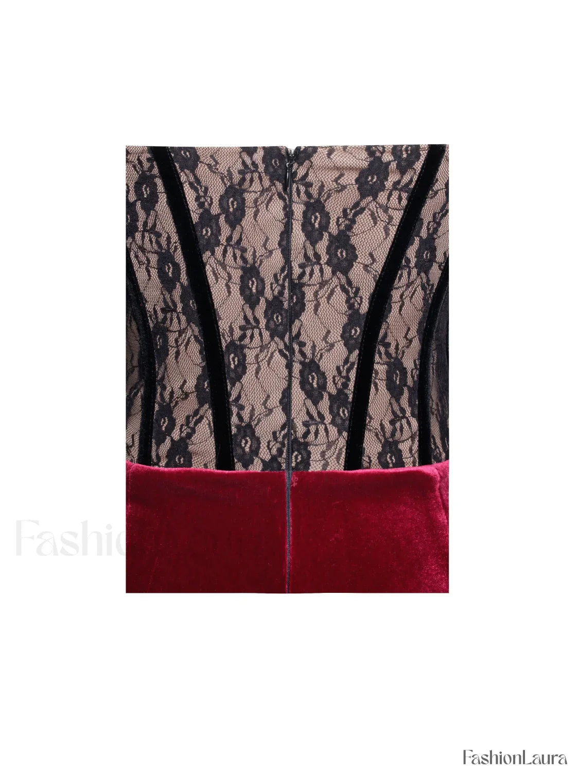 Gaia Burgundy Lace Velvet Graceful Corset Side Slit Dress