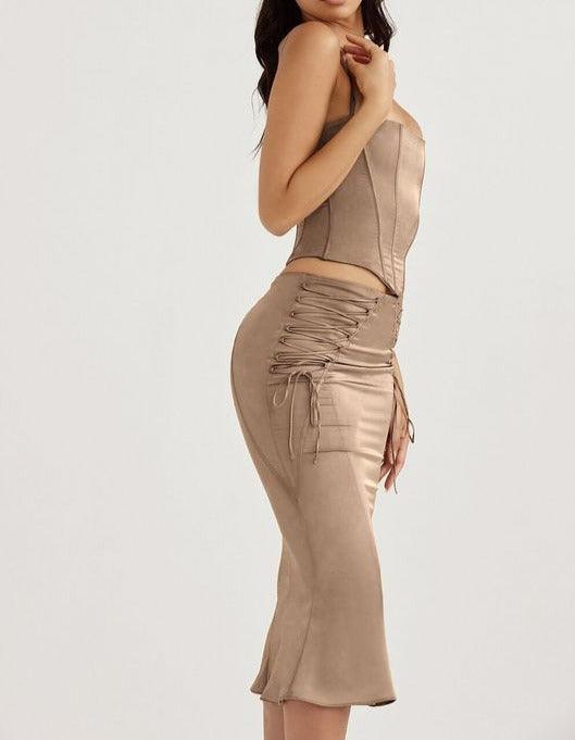 Gala Solid Crop Top & Midi Length Skirt Set