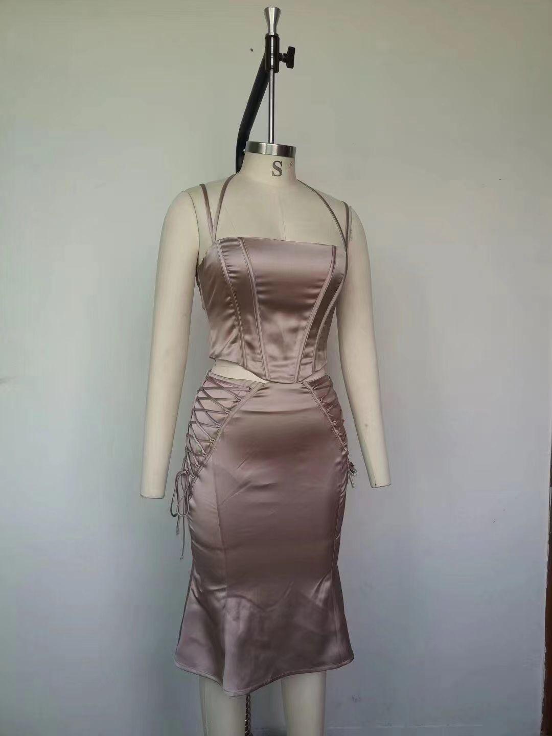 Gala Solid Crop Top & Midi Length Skirt Set