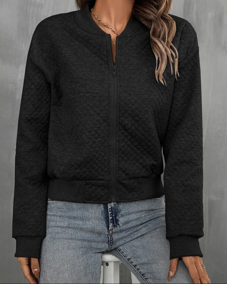 Quilted Zip Front Cropped Bomber Jacket