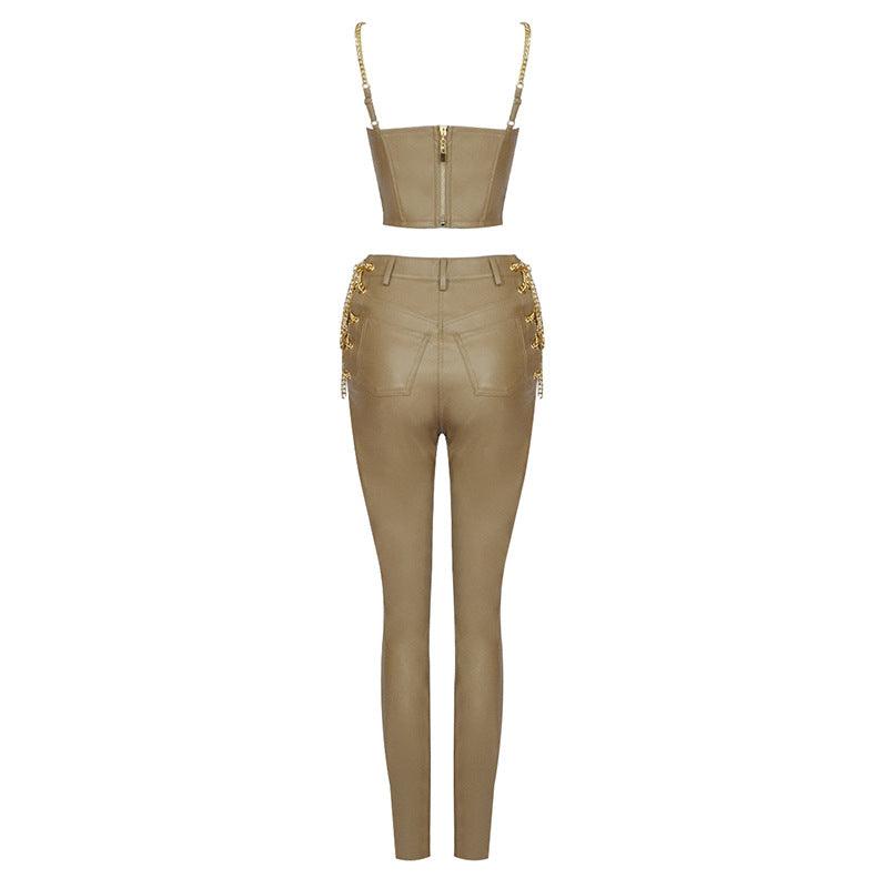 Galen Solid Bralette Top & Skinny Pants Set