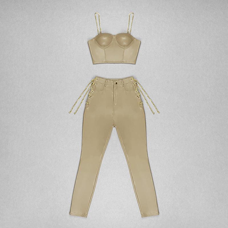 Galen Solid Bralette Top & Skinny Pants Set