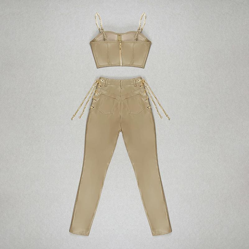 Galen Solid Bralette Top & Skinny Pants Set