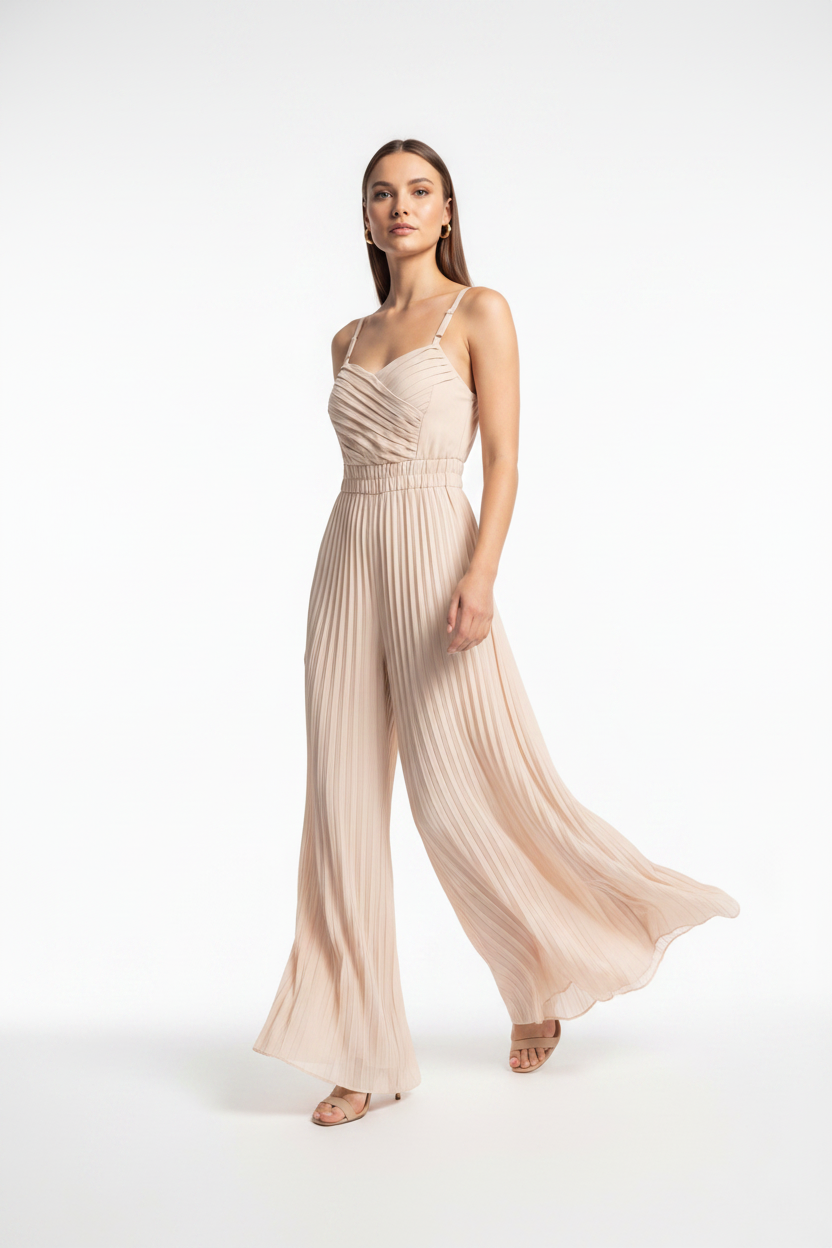 Elegant Wide-Leg Flared Jumpsuit with Adjustable Straps & Pockets