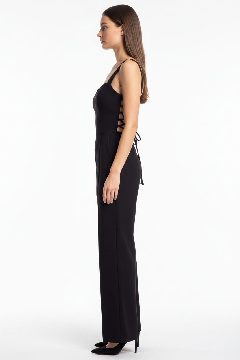 Elegant Black Women's Jumpsuit with Tailored Fit and Pockets