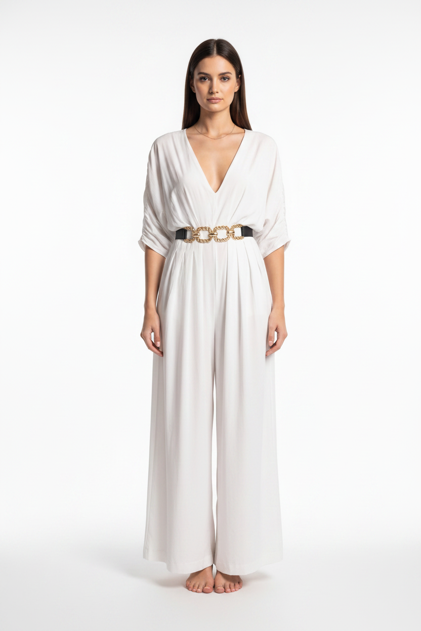 Elegant Casual Backless Jumpsuit with Adjustable Straps & Wide Legs