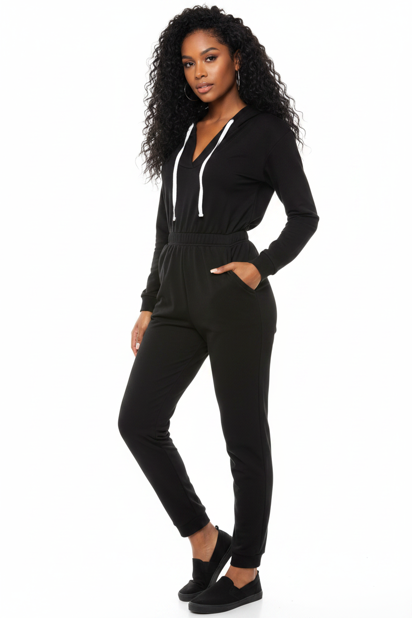 Trendy Hooded Cuffed Jumpsuit for Women | Soft Fabric & Adjustable Wai