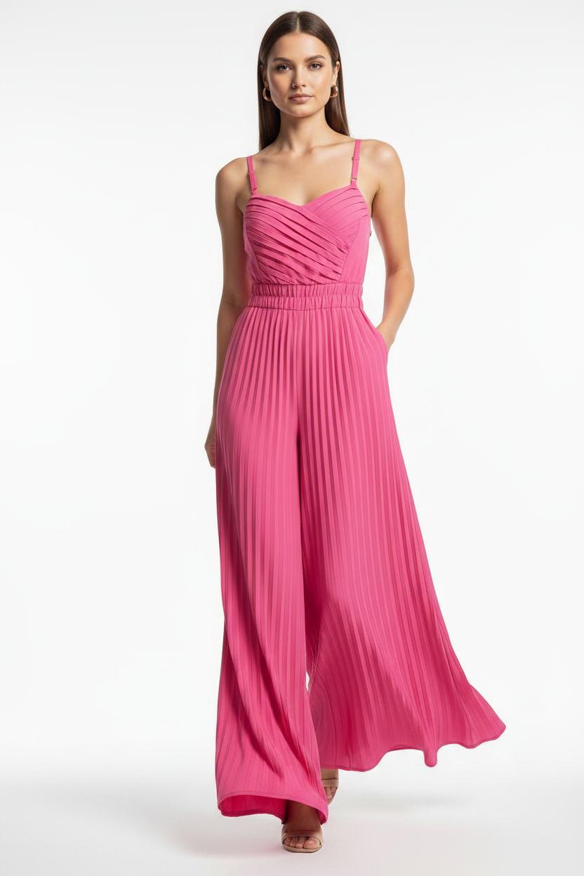 Elegant Wide-Leg Flared Jumpsuit with Adjustable Straps & Pockets