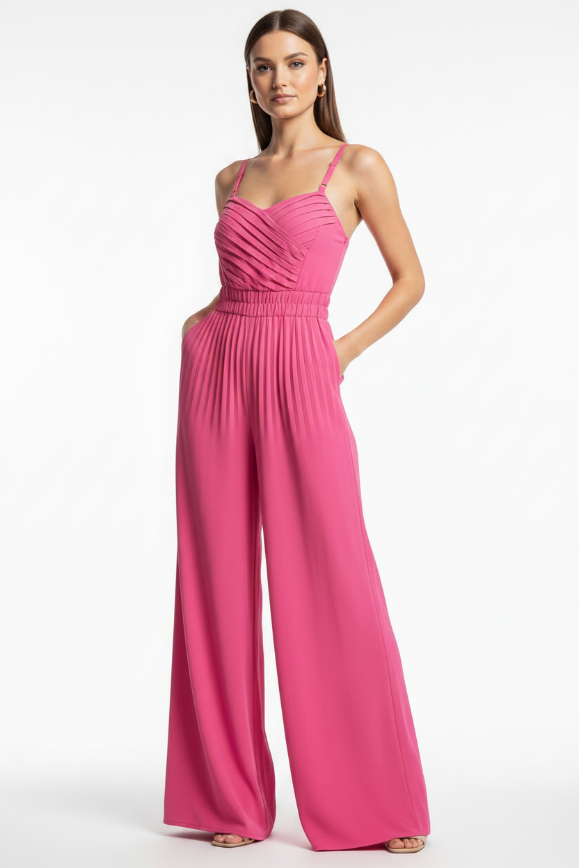 Elegant Wide-Leg Flared Jumpsuit with Adjustable Straps & Pockets