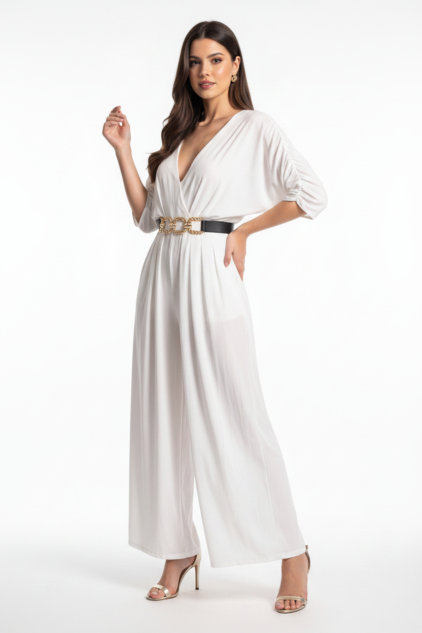 Elegant Casual Backless Jumpsuit with Adjustable Straps & Wide Legs