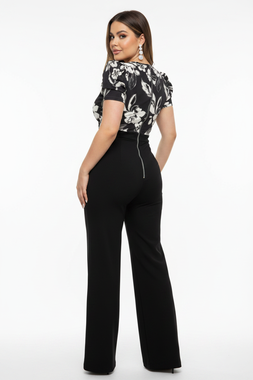 Elegant Floral Print Jumpsuit with Belted Waist and Pockets
