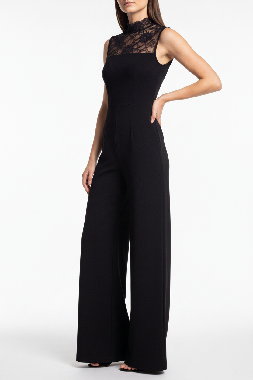 Elegant Sleeveless Lace Jumpsuit with Pockets & Adjustable Straps