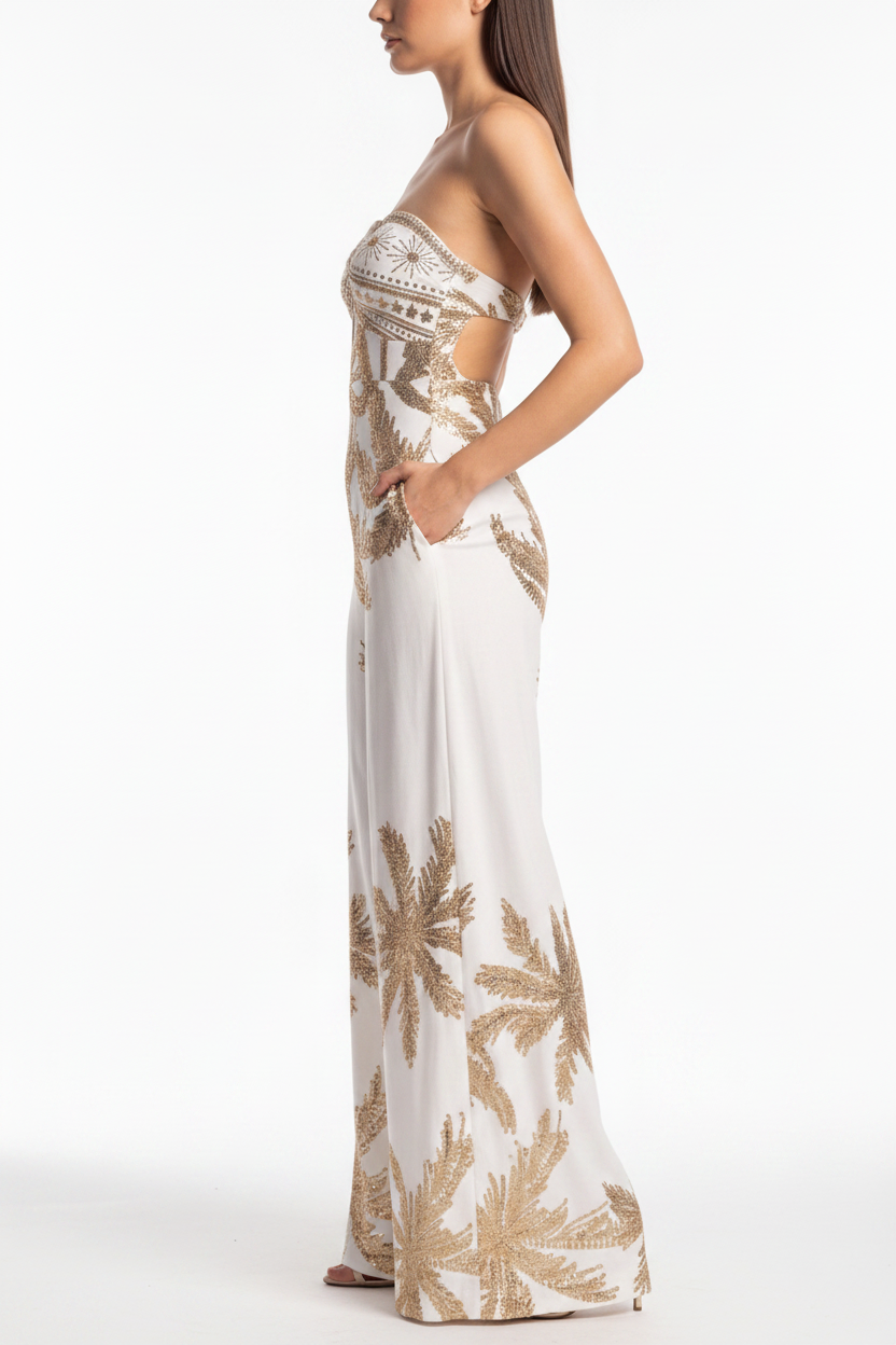 Stylish Tropical Casual Jumpsuit with Adjustable Straps & Pockets