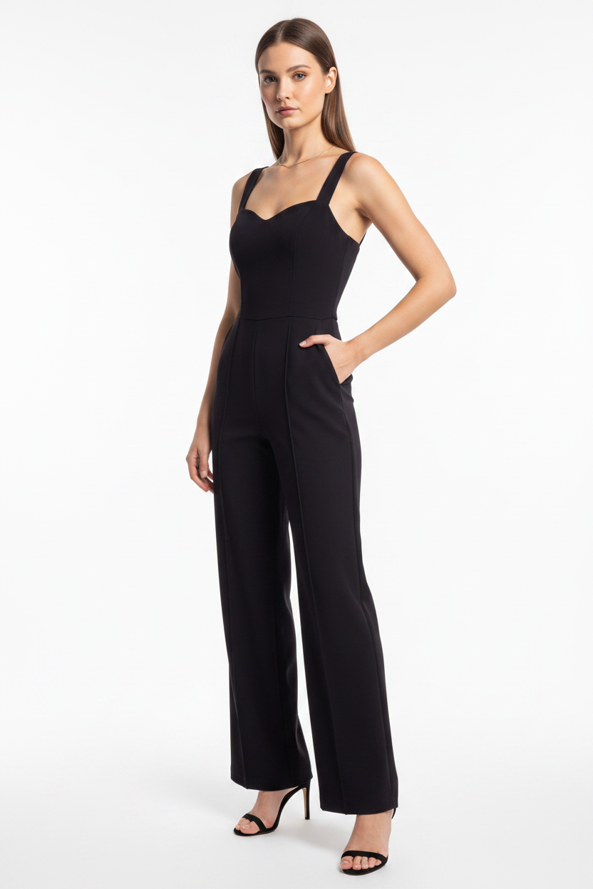 Elegant Black Women's Jumpsuit with Tailored Fit and Pockets