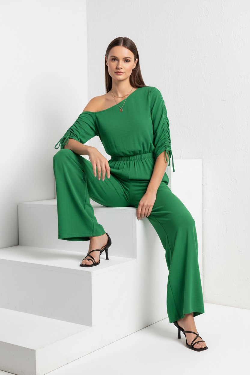 Chic Comfortable Wide Leg Jumpsuit with Adjustable Straps & Pockets