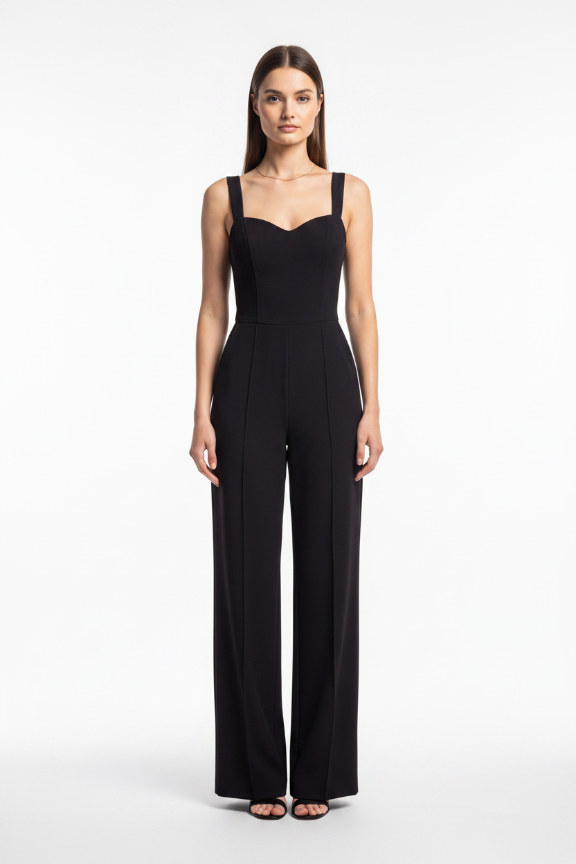 Elegant Black Women's Jumpsuit with Tailored Fit and Pockets