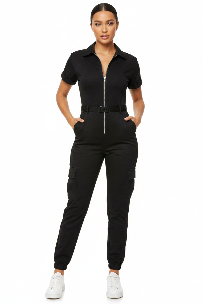 Chic Casual Short Jumpsuit for Women with Pockets & Adjustable Straps