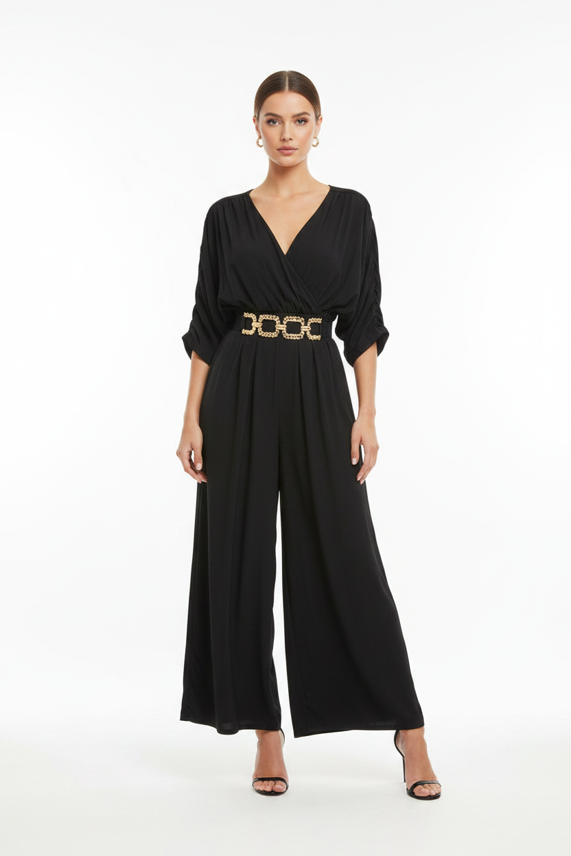 Elegant Casual Backless Jumpsuit with Adjustable Straps & Wide Legs