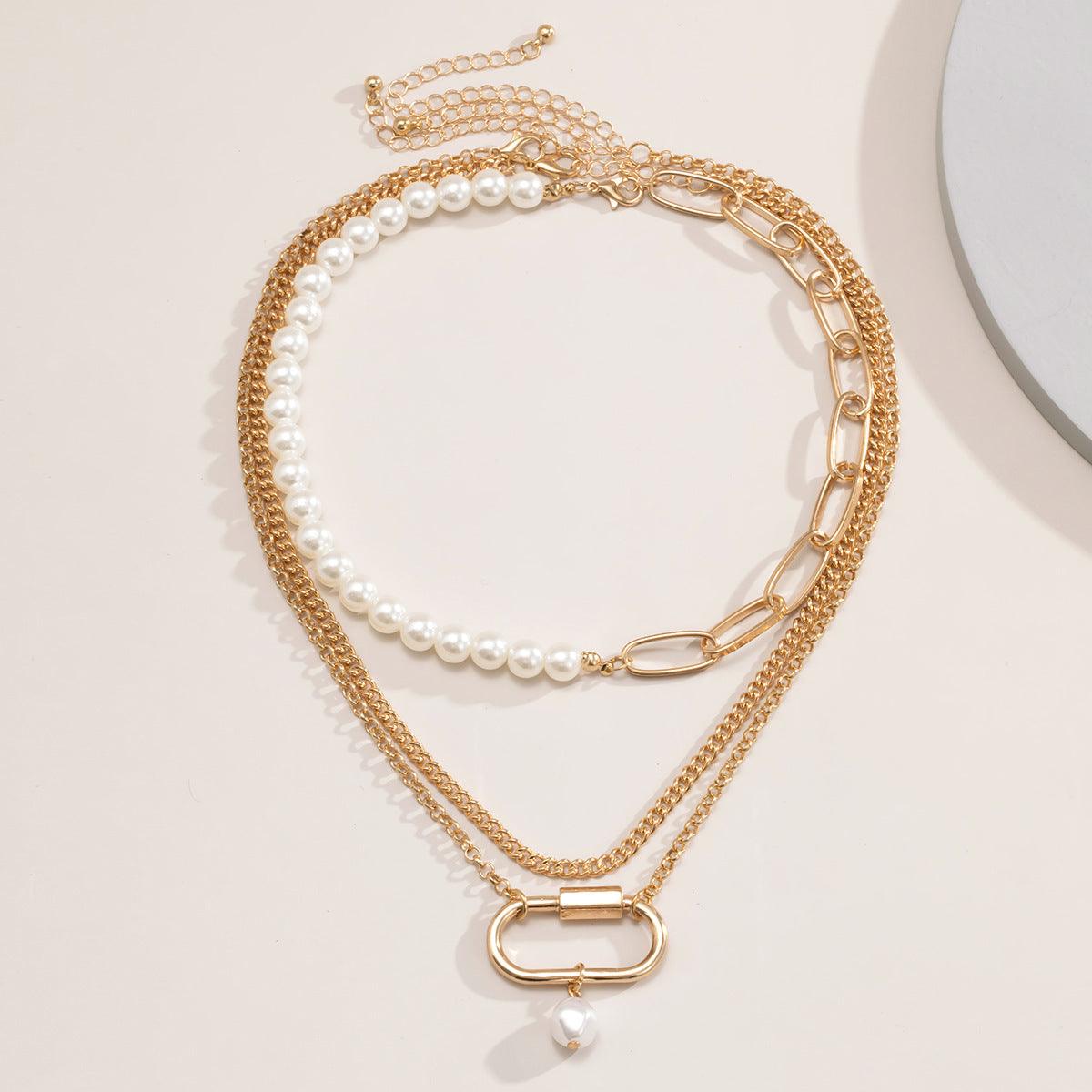 Genevieve 3 Pieces Pearl Metal Block Necklace Set