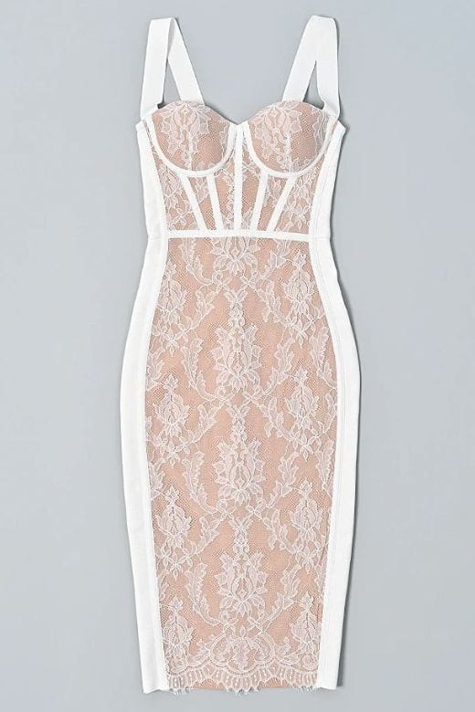 Genevieve Bodycon Midi Dress - White Pearl