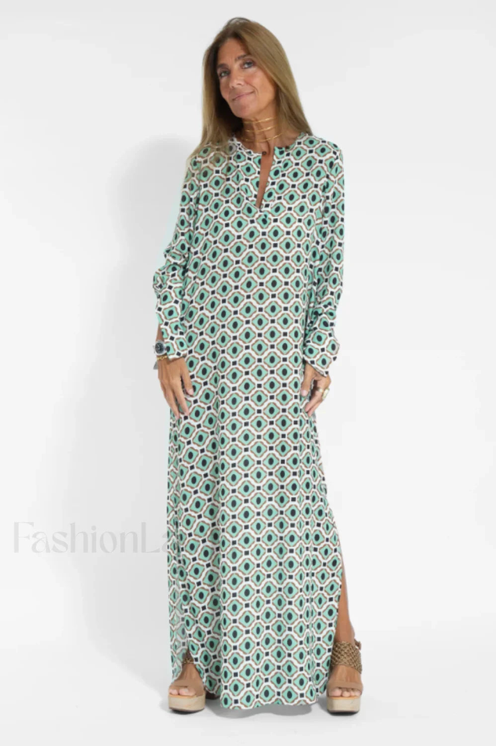 Geometric Elegant Maxi Dress S / Green Geometric