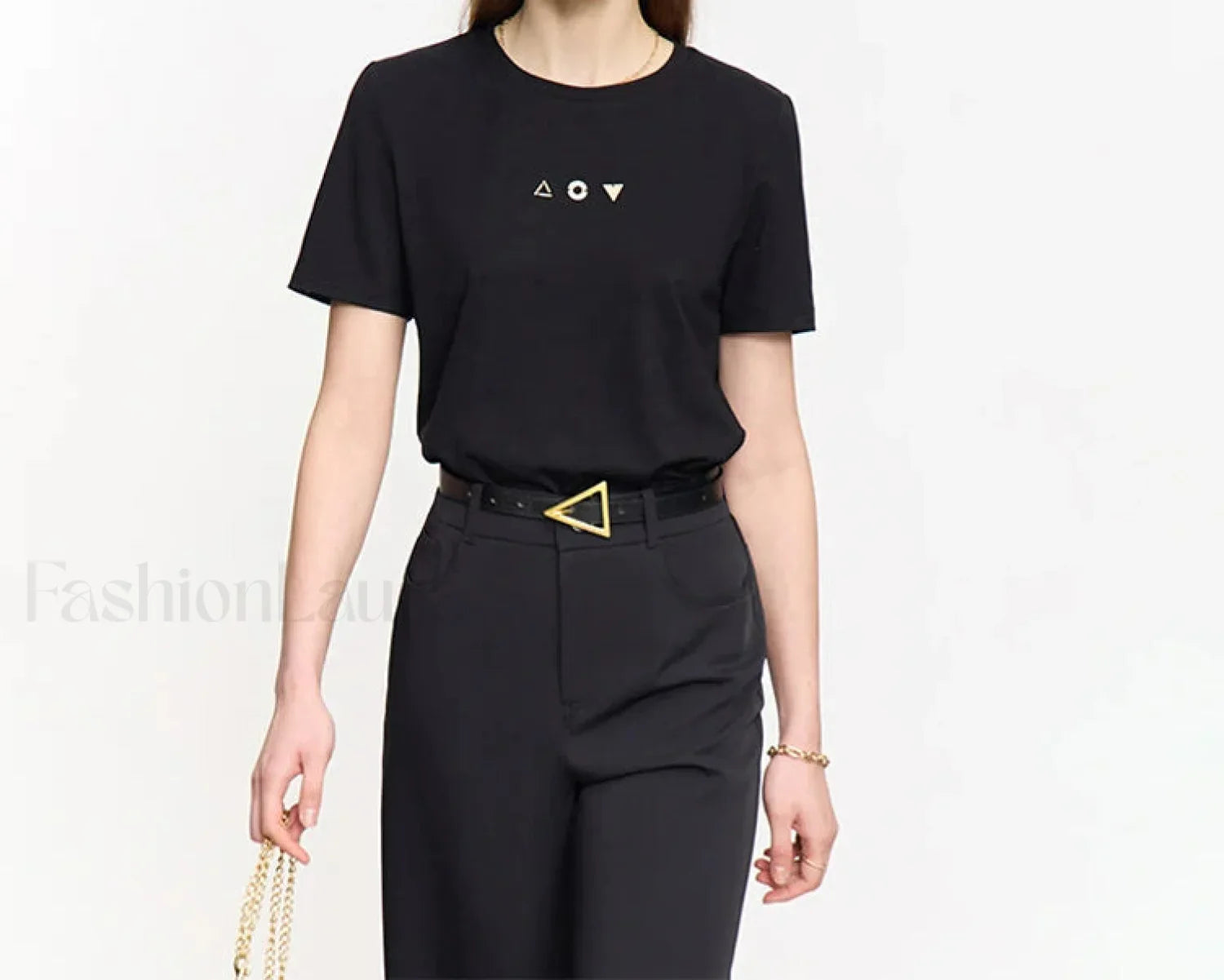 Geometric Print Cotton T Shirt Black / S