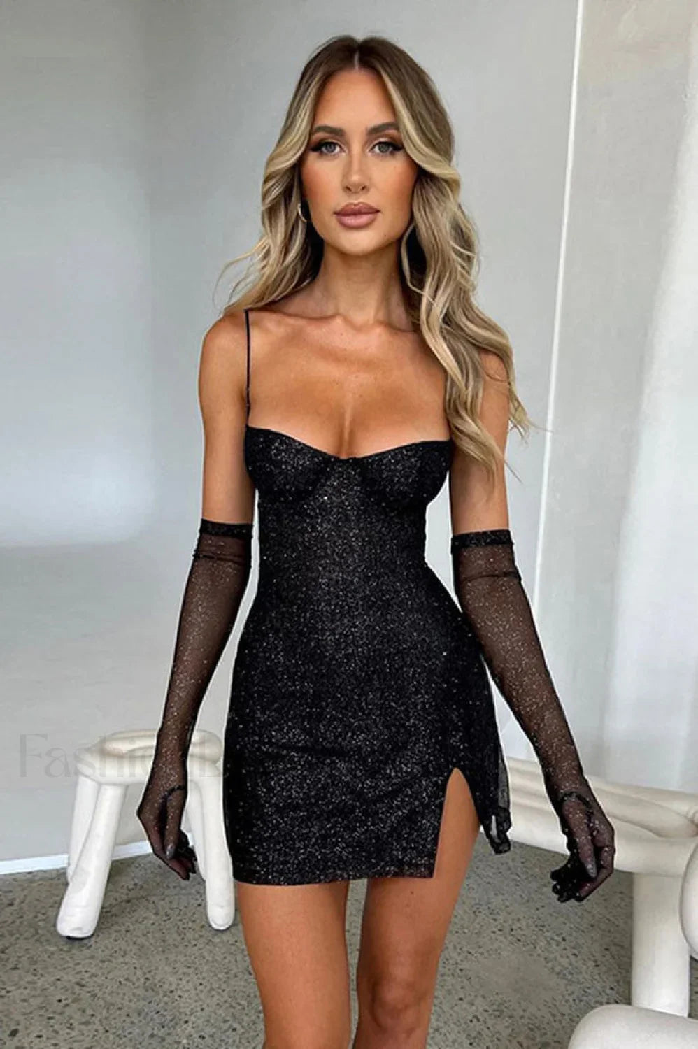 Georgia Shiny Stylish Dress With Gloves