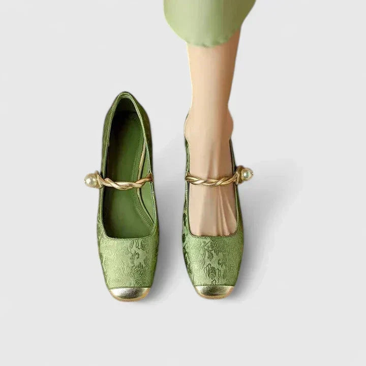 Square Toe Twisted Strap Mary Jane Flats