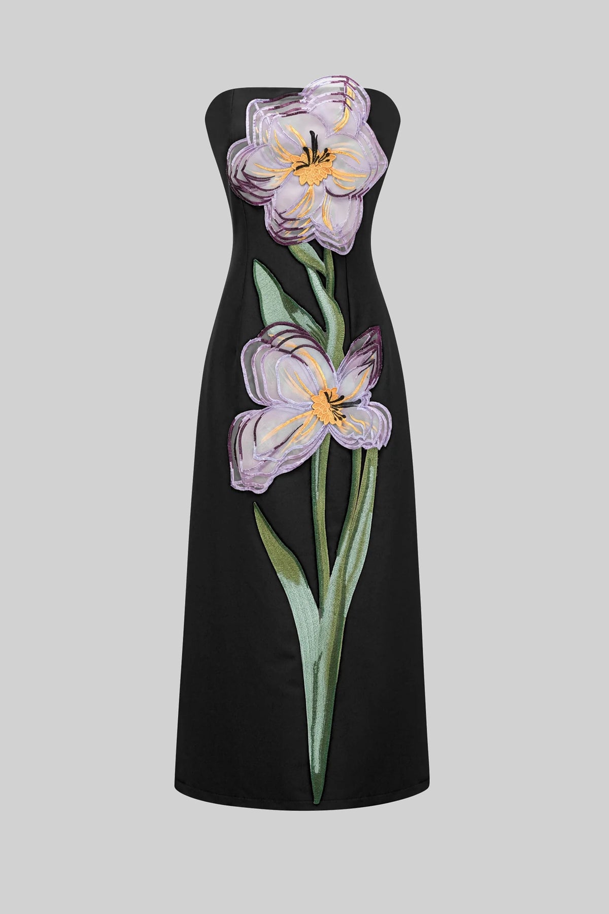 Strapless Tulip Floral Applique Column Midi Dress 2