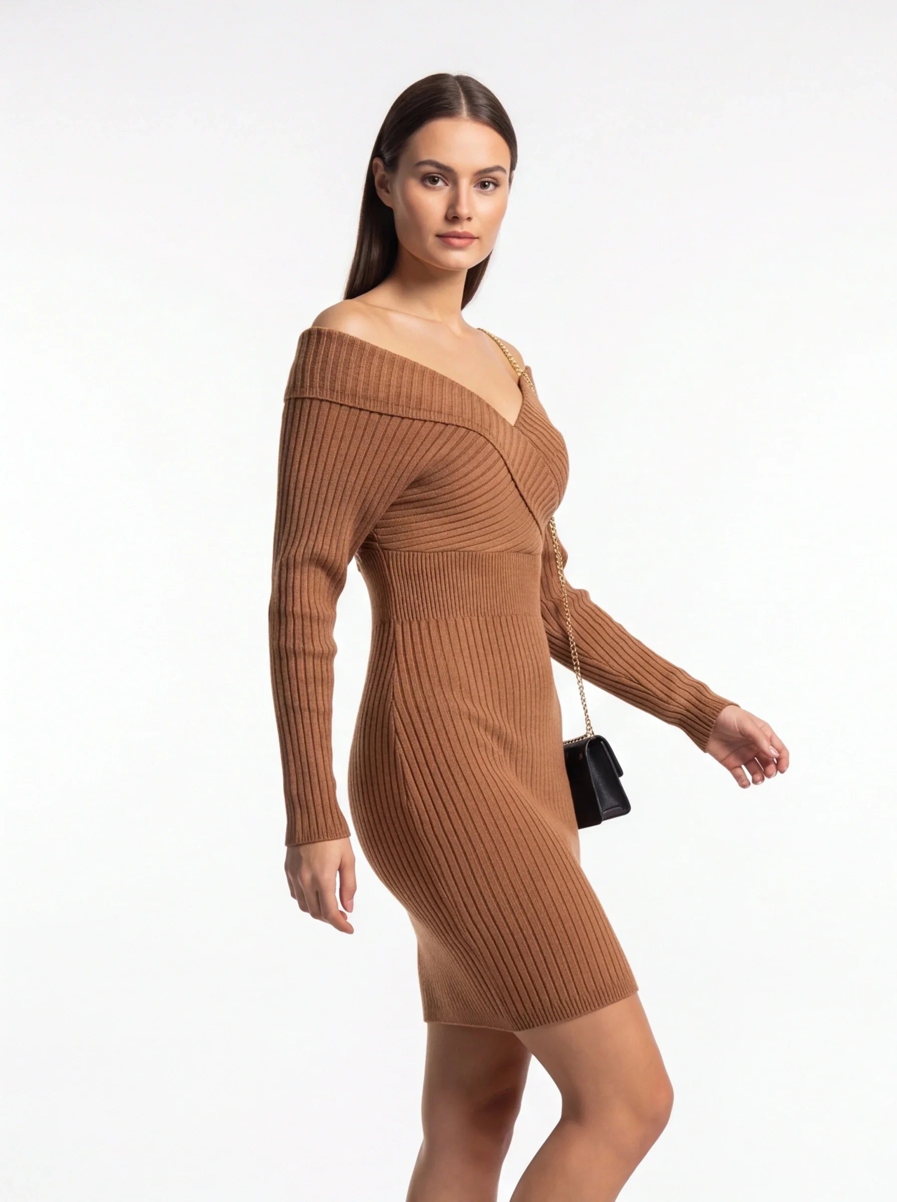 Elegant Slim Fit Bodycon Sweater Dress with Long Sleeves & Soft Knit - Jamota