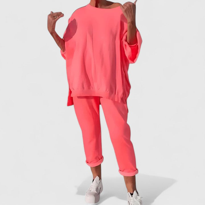 Drop Shoulder Oversized Top and Tapered Pants Two Piece Set