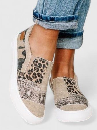 Leopard Snake Print Slip On Platform Sneakers