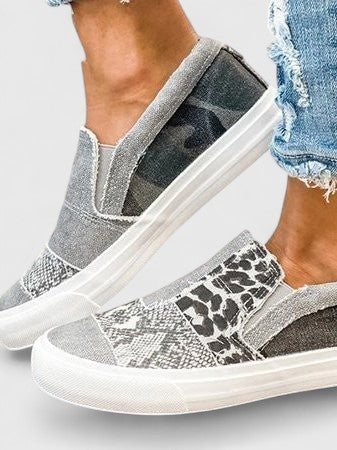 Leopard Snake Print Slip On Platform Sneakers