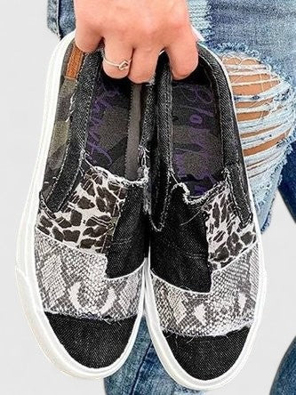 Leopard Snake Print Slip On Platform Sneakers