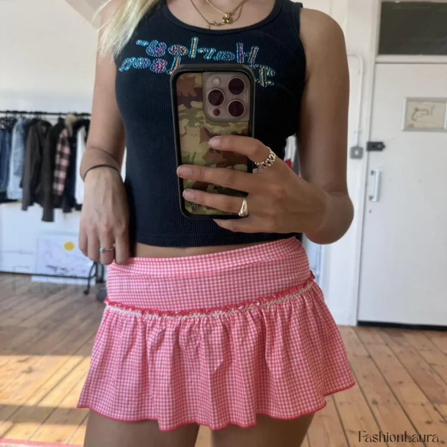 Gingham High Waist Mini Skirt