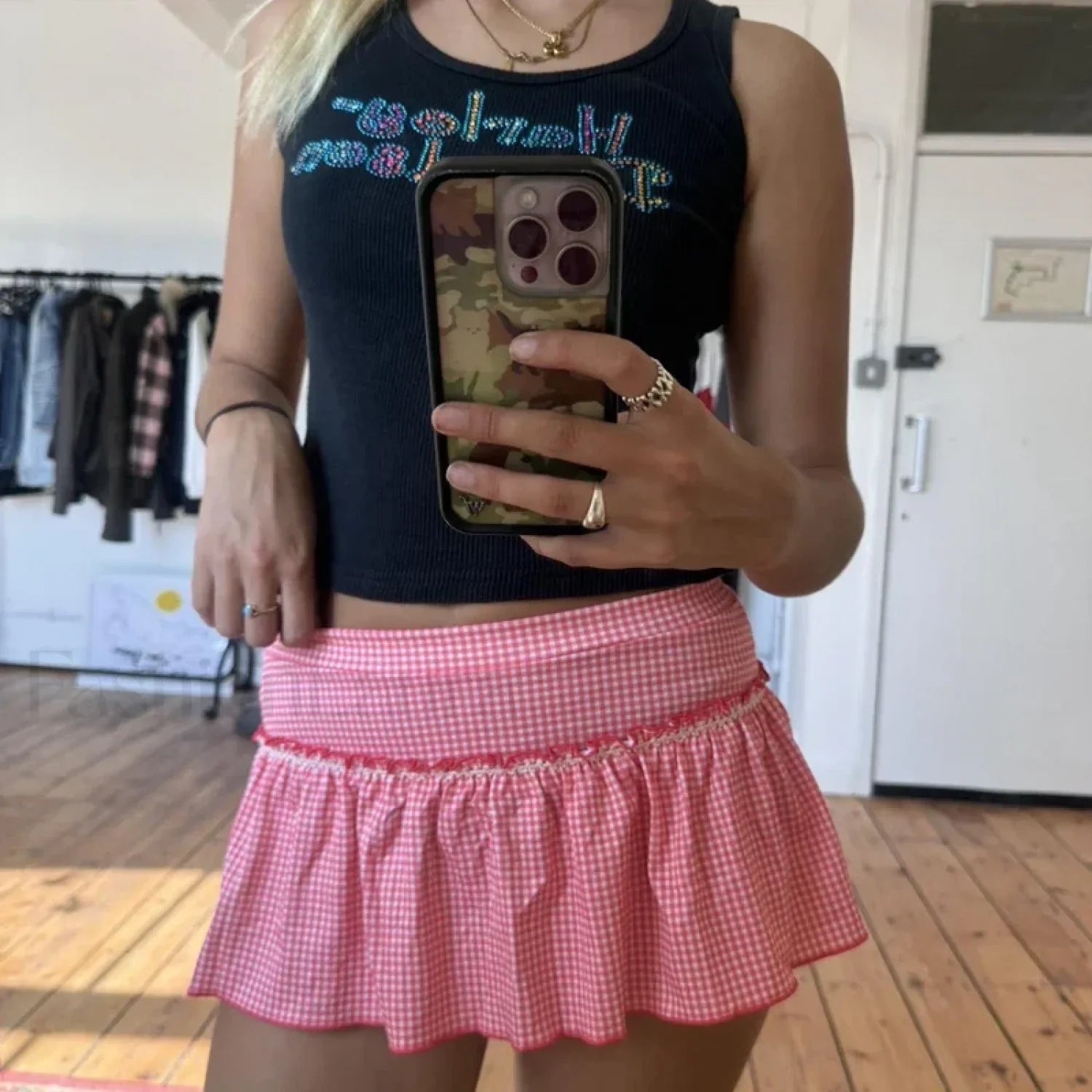 Gingham High Waist Mini Skirt