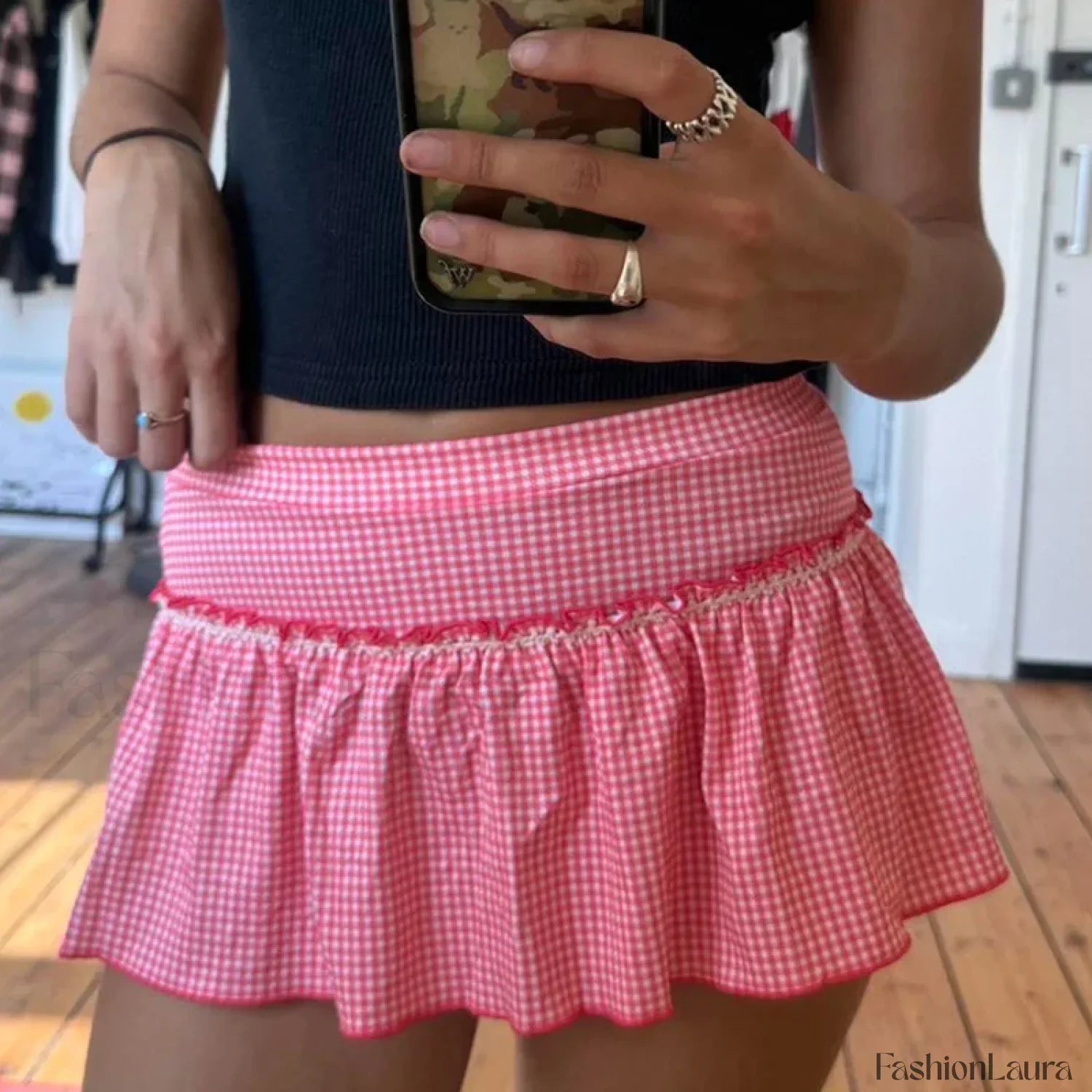 Gingham High Waist Mini Skirt