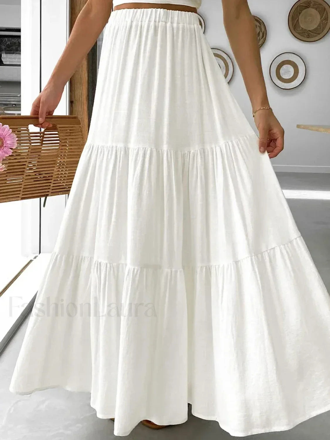 Gingham Patchwork Tiered Maxi Skirt