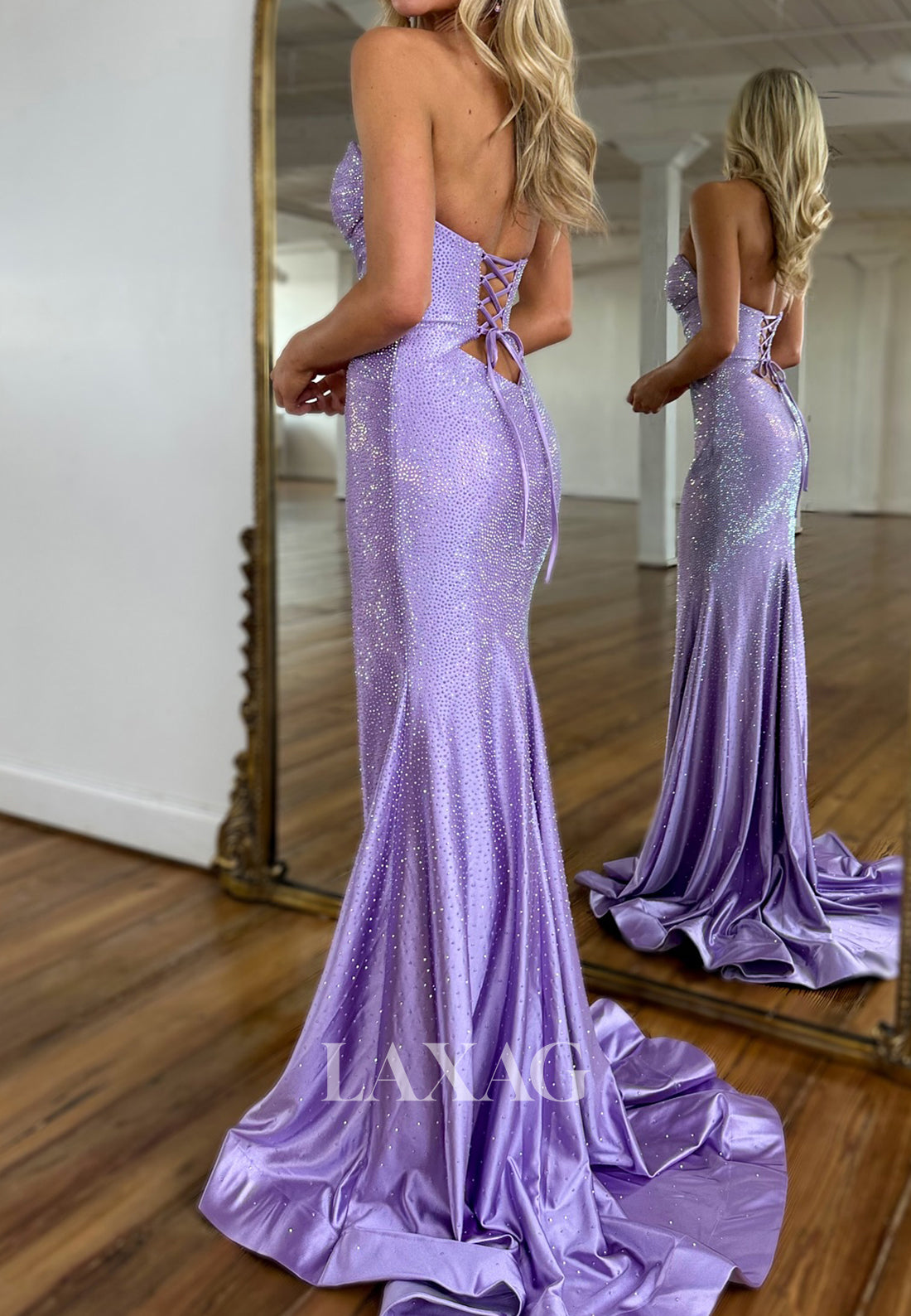 Sweetheart Off-Shoulder Sleeveless Mermaid Prom Dress Fully Beaded Pleated High Slit Formal Gowns
